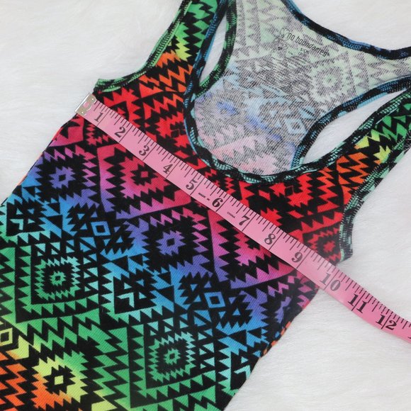 No Boundaries Neon Aztec Print Racerback Tank Top - Picture 4 of 5